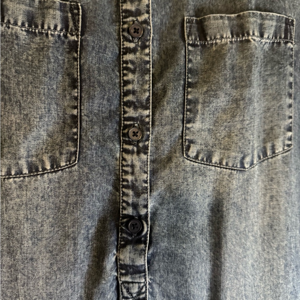 Lucky Brand Chambray Shirt Dress Medium Blue Denim Pickets Casual Boho - Picture 3 of 7